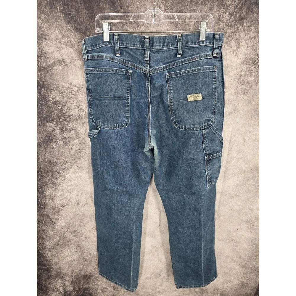 Wrangler Jeans Mens 34 X 32 Blue Carpenter Straight Medium Wash Workwear 94LSWDV